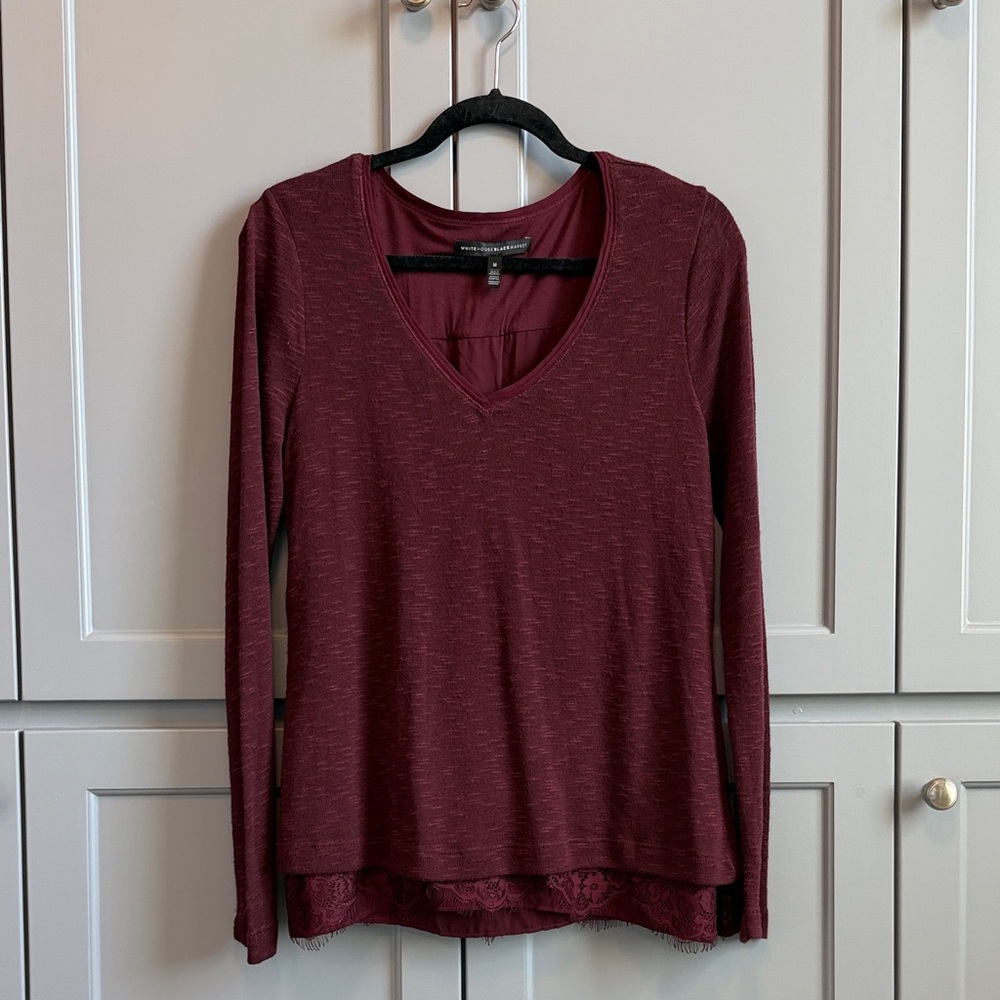 White House Black Market Maroon Long Sleeve Top Medium